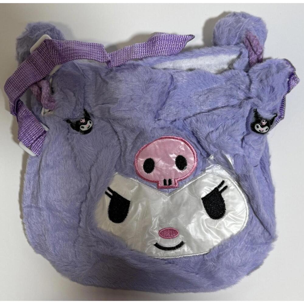 Sanrio Kuromi Purple Plush Handbag 8" Tote For Girl NEW